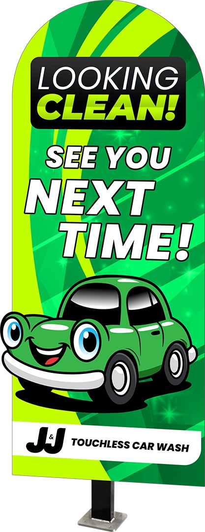 Mascot Promo Sign with Custom-Designed Graphics from ABC Wash Systems.