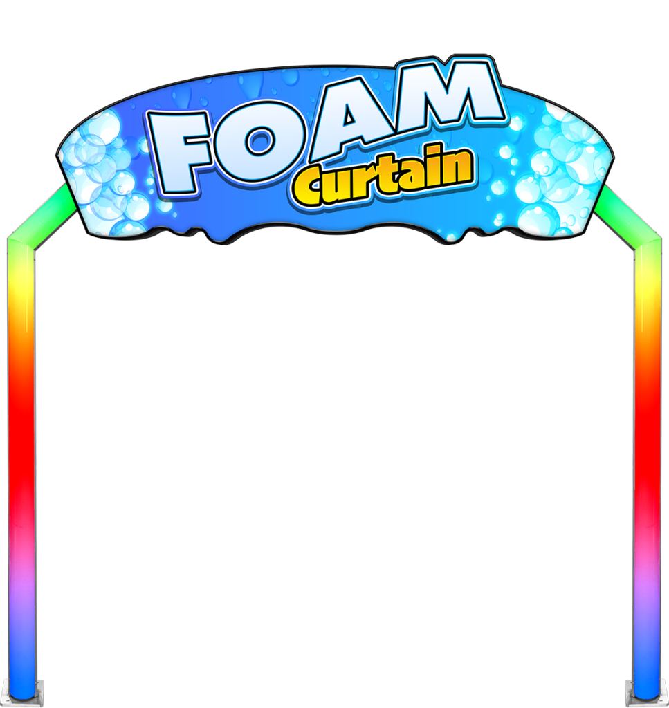 Foam Curtain Glow Arch Application with Chasing RGB Animated Legs by ABC Wash Systems