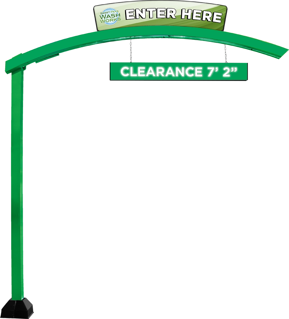 Curved Clearance Structure with Die-Cut Lettering and Clearance Bar by ABC Wash Systems.