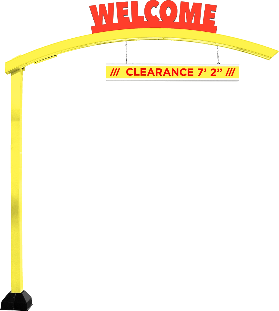 Curved Clearance Structure with Die-Cut Lettering and Clearance Bar by ABC Wash Systems.