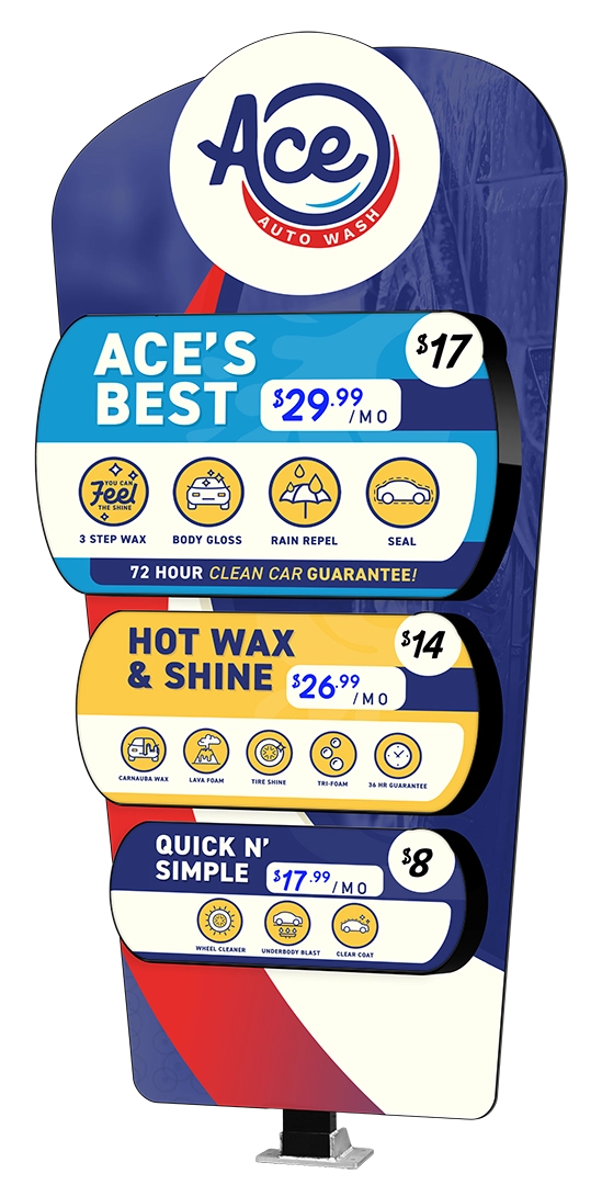 Die-Cut Car Wash Menu from ABC Wash Systems.