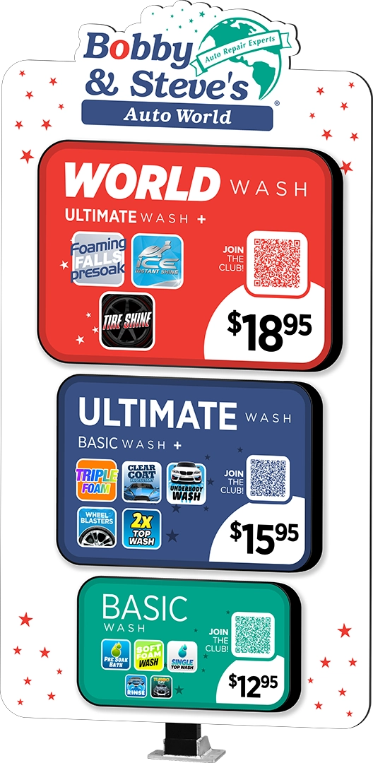 Die-Cut Car Wash Menu from ABC Wash Systems.