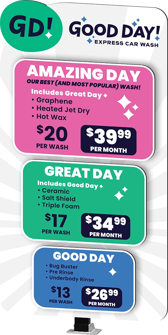 Die-Cut Car Wash Menu from ABC Wash Systems.
