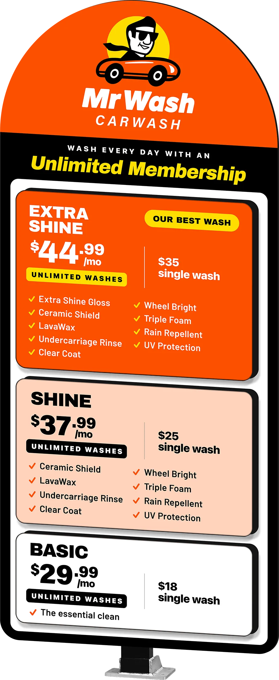 Die-Cut Car Wash Menu from ABC Wash Systems.