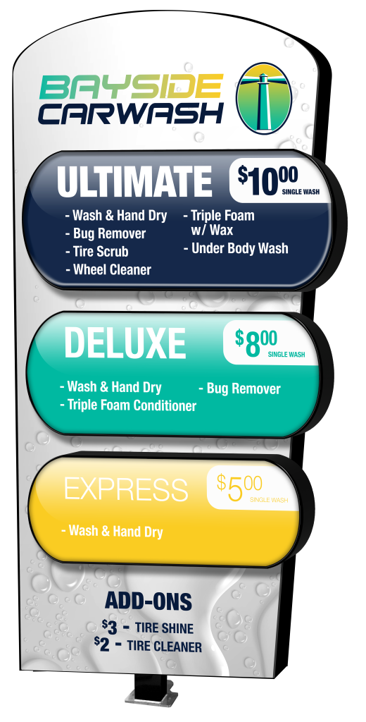 Car Wash Die-Cut Menu from ABC Wash Systems.