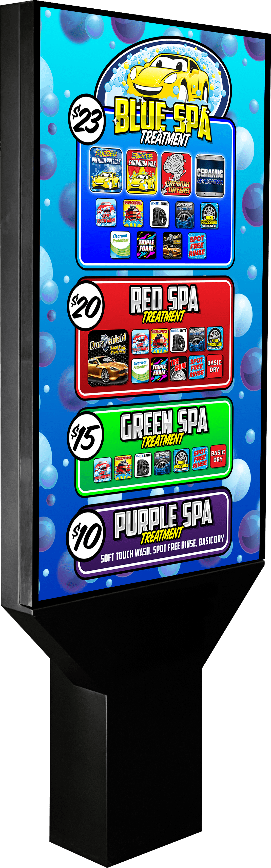 Car Wash Digital Sign Pro 55" and Custom Branded 3M Decal by ABC Wash Systems.