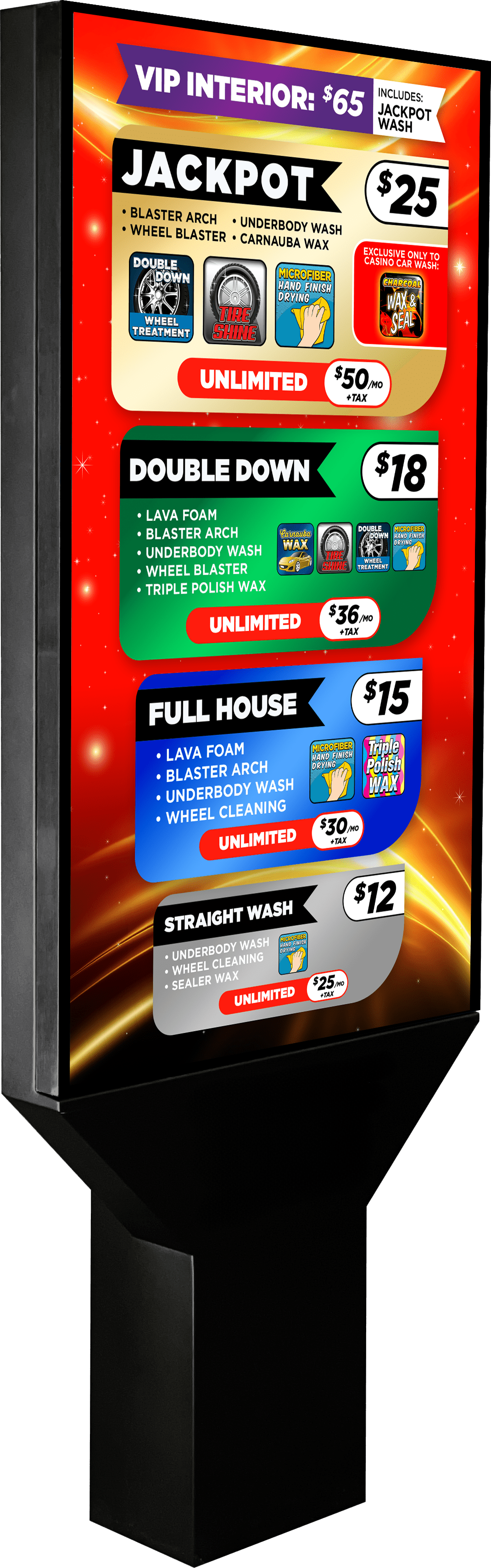 Car Wash Digital Sign Pro 55" and Custom Branded 3M Decal by ABC Wash Systems.