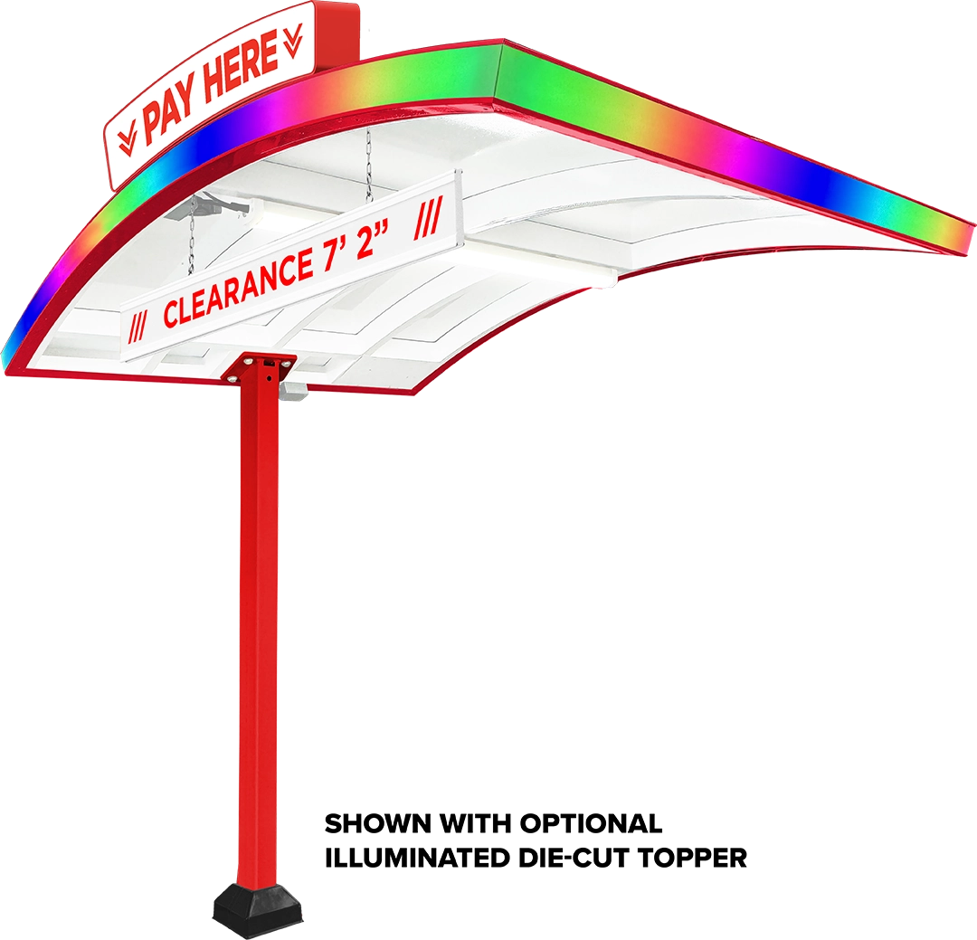Illuminated Curved Canopy Single Post with Immersive LED Technology by ABC Wash Systems.