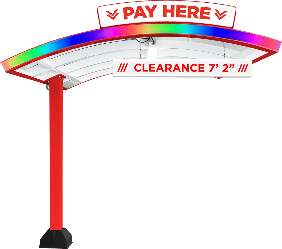Illuminated Curved Canopy Single Post with Immersive LED Technology by ABC Wash Systems.
