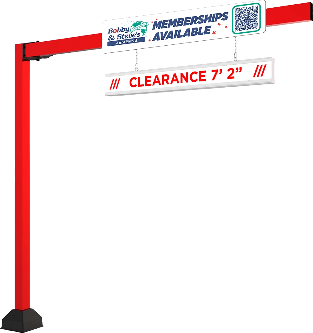 Retractable Clearance Structure in optional Blue Finish by ABC Wash Systems.