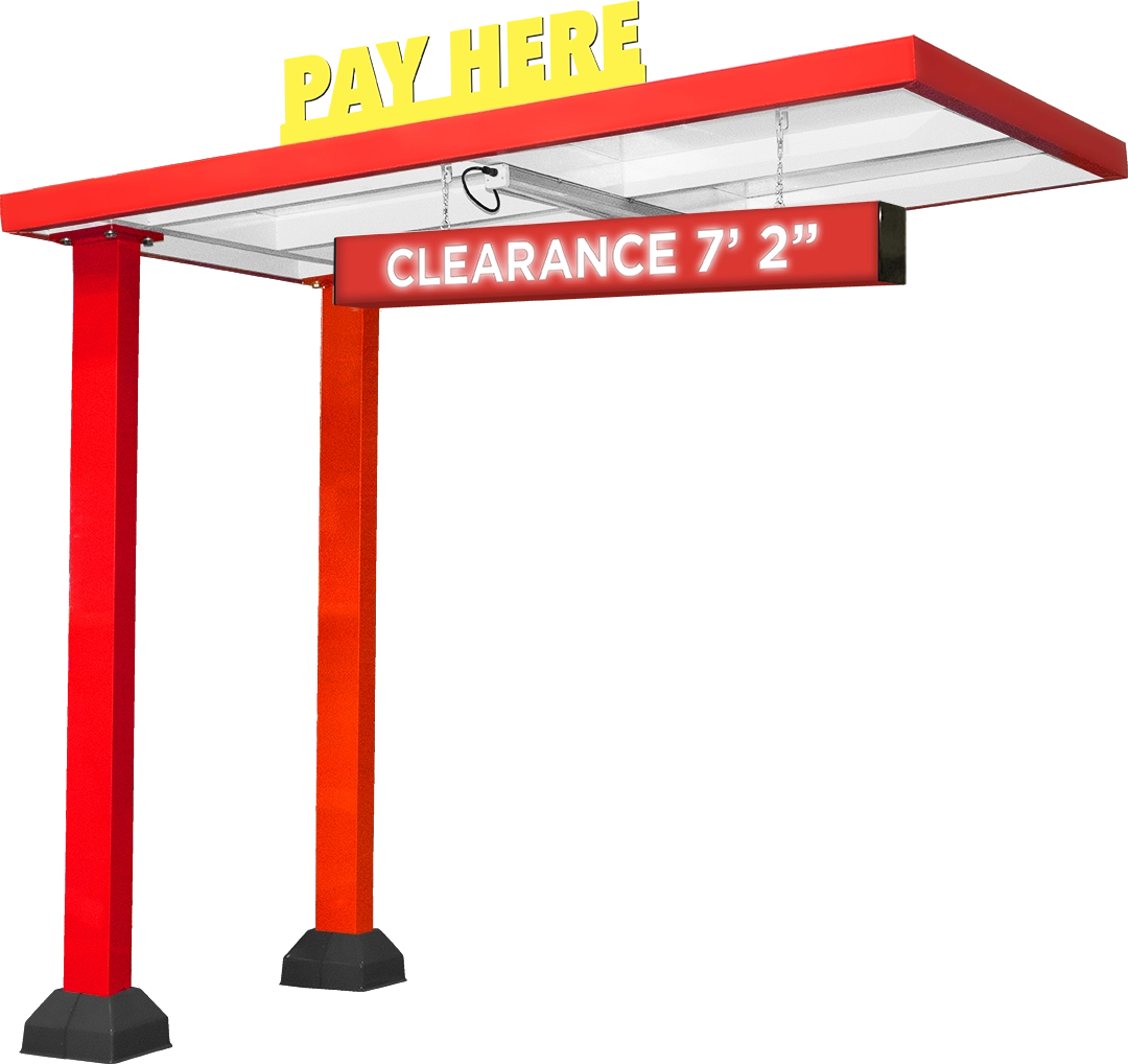 Straight Canopy Dual Post with Die-Cut Lettering and Clearance Bar from ABC Wash Systems.