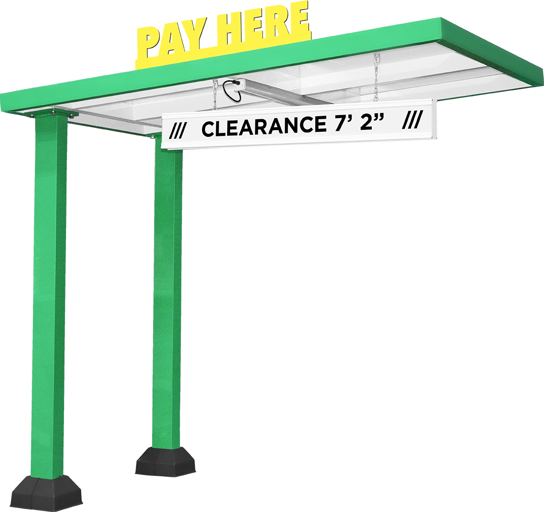 Straight Canopy Dual Post with Die-Cut Lettering and Clearance Bar from ABC Wash Systems.