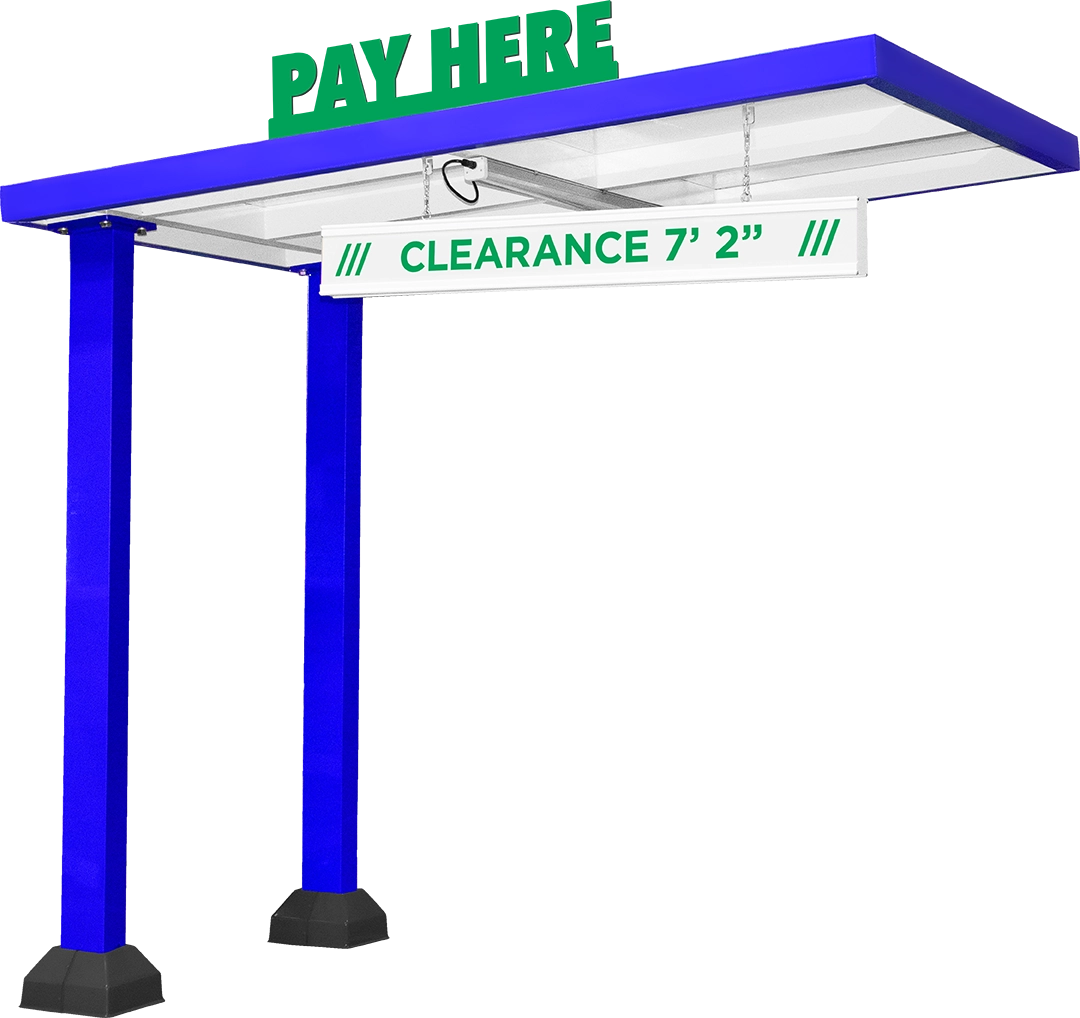 Straight Canopy Dual Post with Die-Cut Lettering and Clearance Bar from ABC Wash Systems.