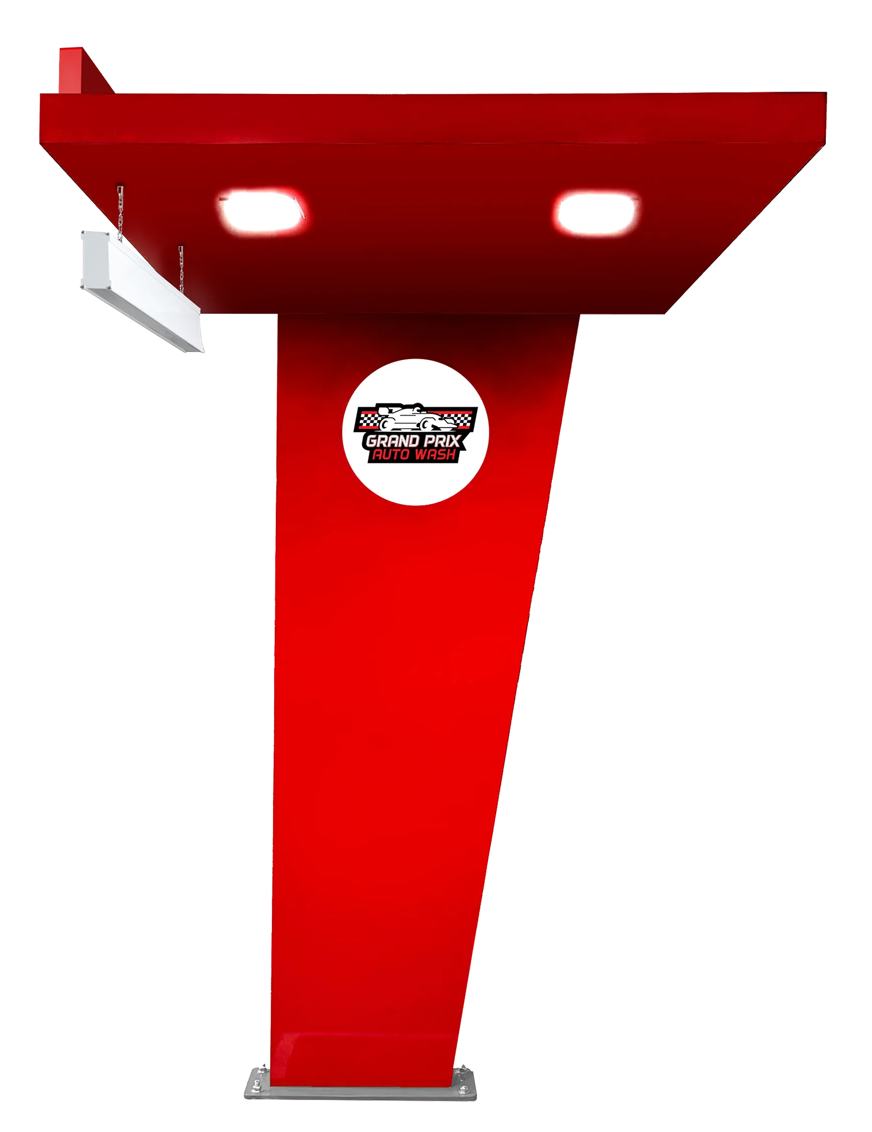 Shift Canopy Pay Station with Illuminated Logo, Clearance Bar, and Recessed Lighting, and optional Xl Illuminated Sign Topper by ABC Wash Systems.
