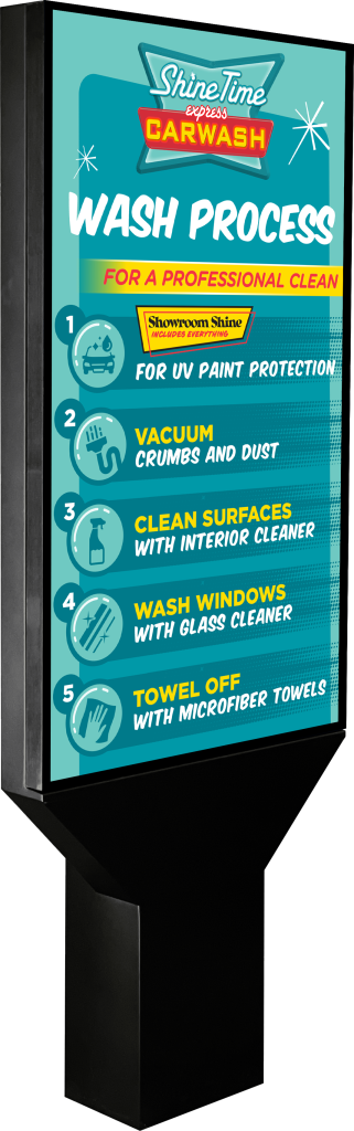 Car Wash Digital Sign Pro 55" and Custom Branded 3M Decal by ABC Wash Systems.