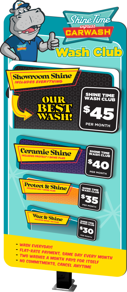 Die-Cut Car Wash Menu from ABC Wash Systems.