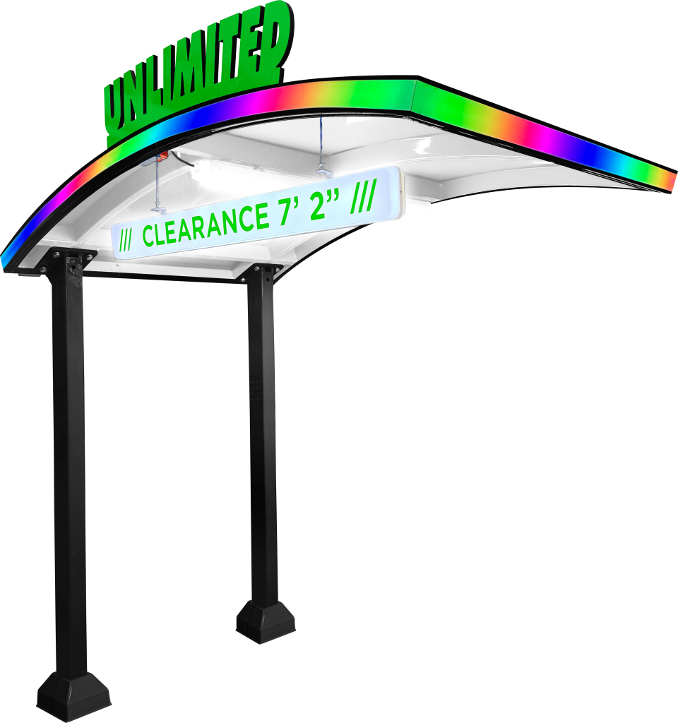 Illuminated Curved Canopy Dual Post with Immersive LED Technology by ABC Wash Systems.