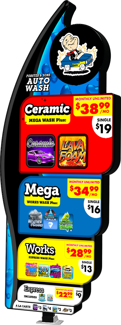 Arrow Icon Car Wash Menu by ABC Wash Systems.