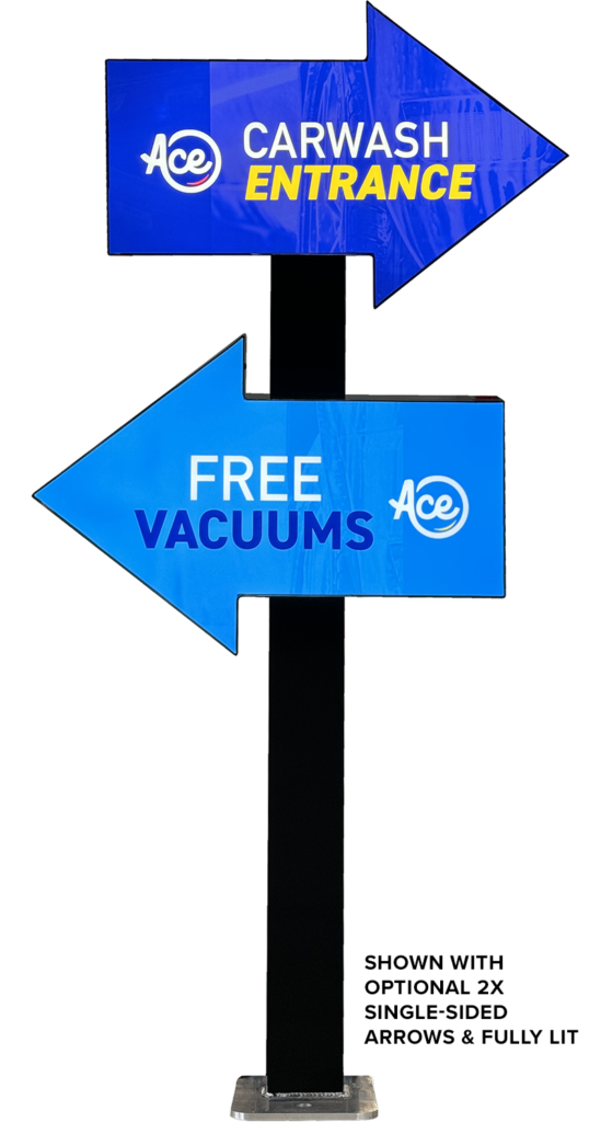 Arrow Sign Traffic Fixture with 2x Single-Sided Arrows and Fully Lit from ABC Wash Systems.