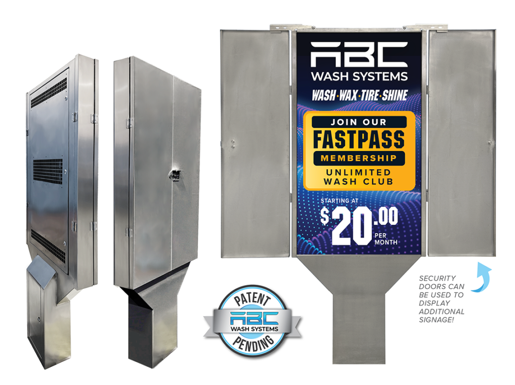 Digital Sign Pro 55" Stainless Steel with Security Doors, Patent Pending, by ABC Wash Systems.