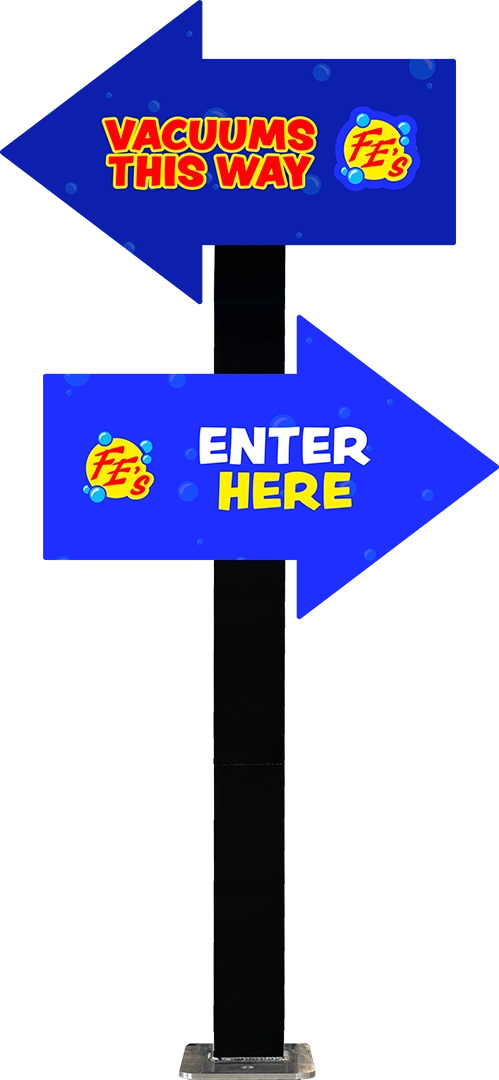 Arrow Sign Traffic Fixture with 2x Single-Sided Arrows and Fully Lit from ABC Wash Systems.