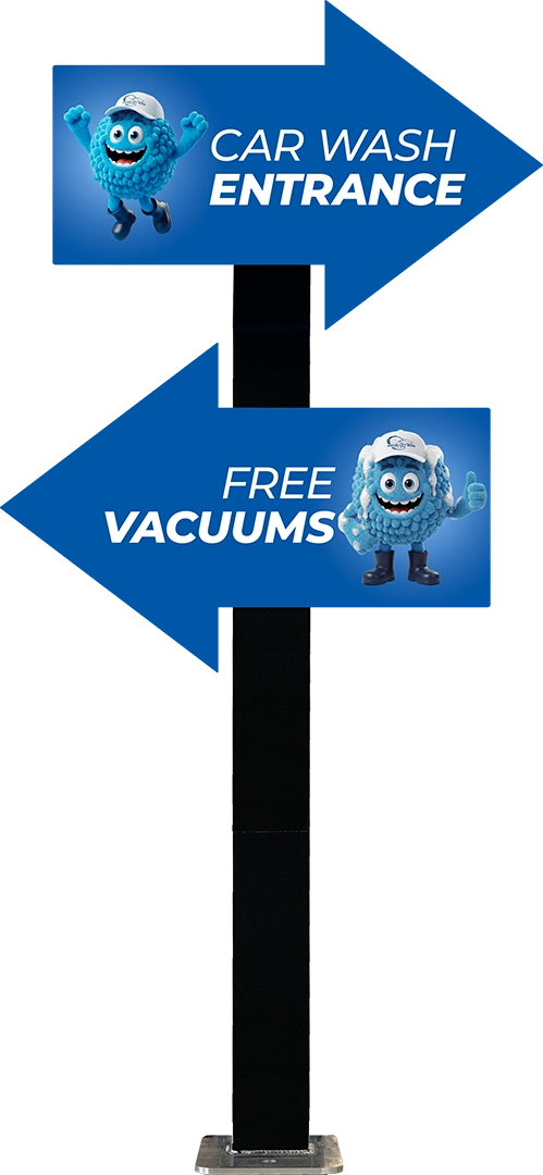Arrow Sign Traffic Fixture with 2x Single-Sided Arrows and Fully Lit from ABC Wash Systems.