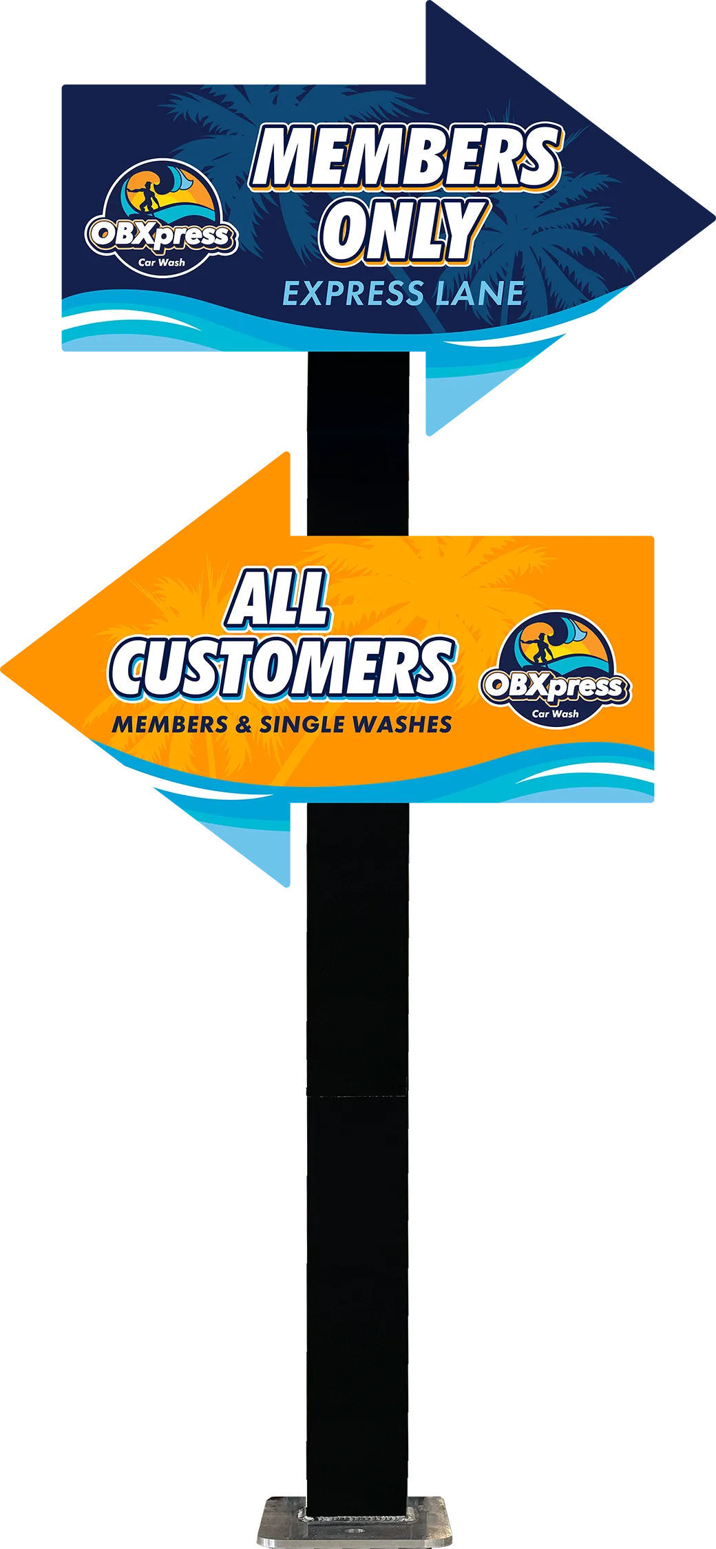 Arrow Sign Traffic Fixture with 2x Single-Sided Arrows and Fully Lit from ABC Wash Systems.