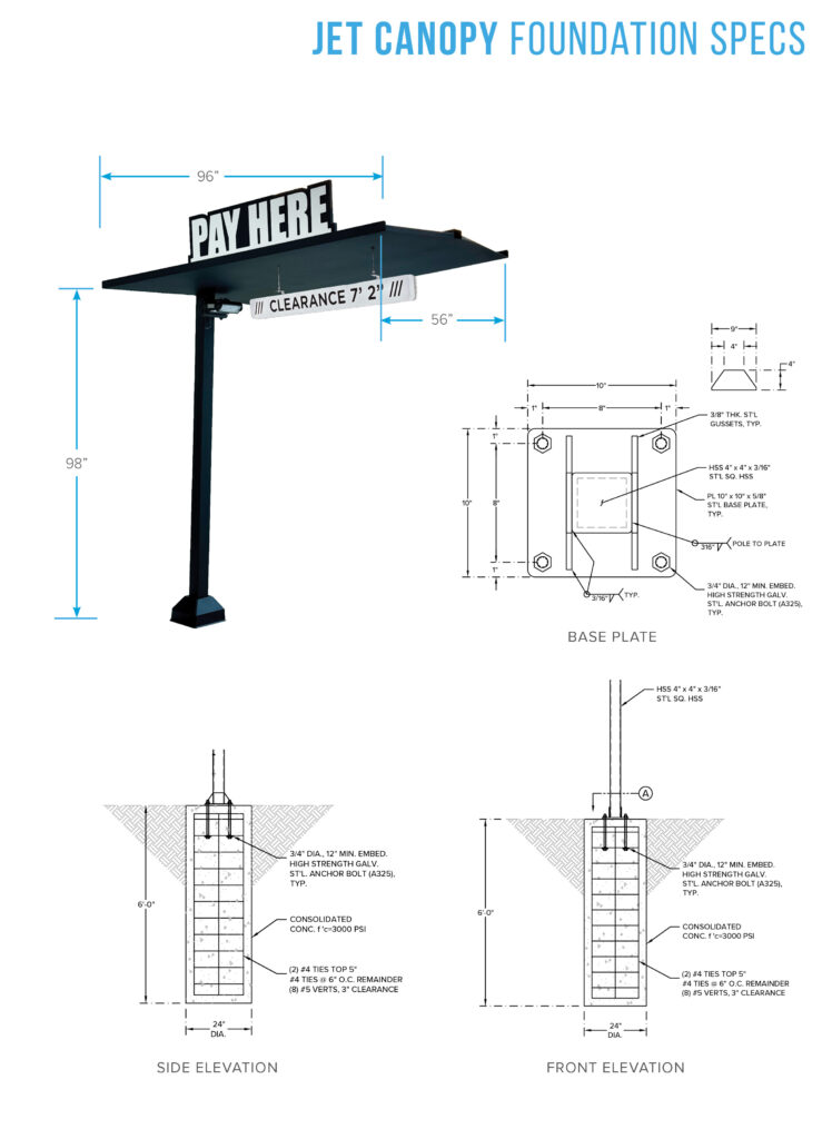 Jet Canopy Pay Station Foundation Specifications by ABC Wash Systems.