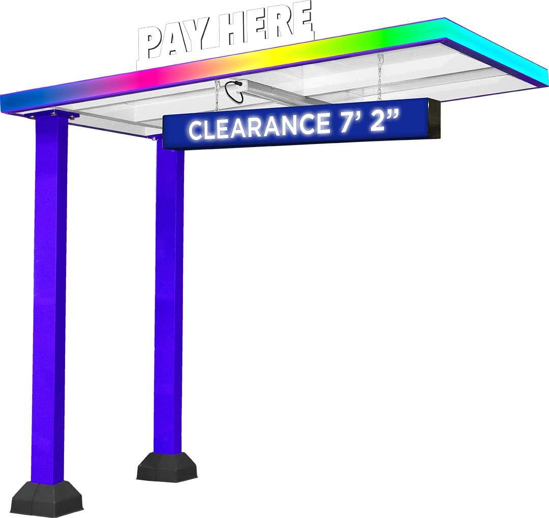 Illuminated Straight Canopy Dual Post with Immersive LED Technology by ABC Wash Systems.