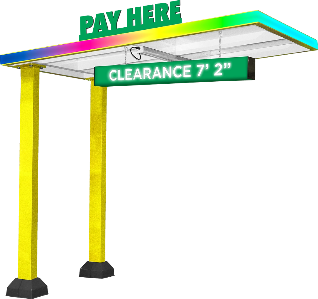 Illuminated Straight Canopy Dual Post with Immersive LED Technology by ABC Wash Systems.