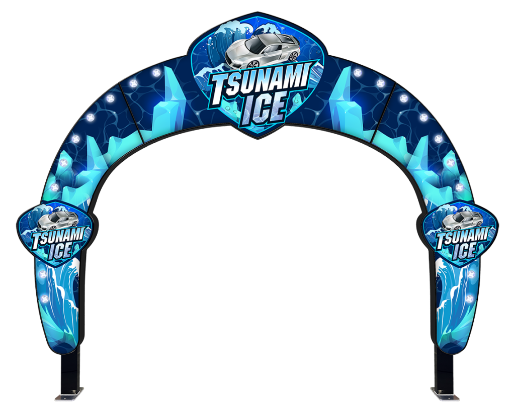 Tsunami Ice Galaxy Arch Pro Application with LED Pucks car wash arch by ABC Wash Systems.