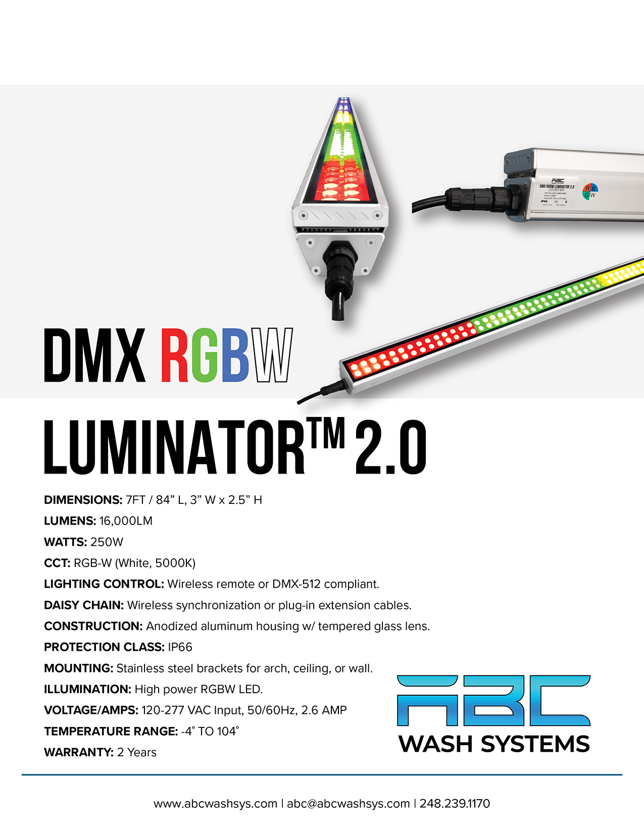 Luminator RGBW LED 7FT Light Bar by ABC Wash Systems.