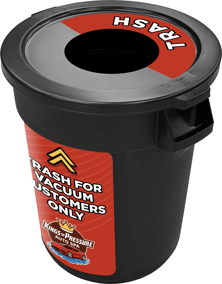 Car Wash Towel and Trash Can with Lid by ABC Wash Systems.