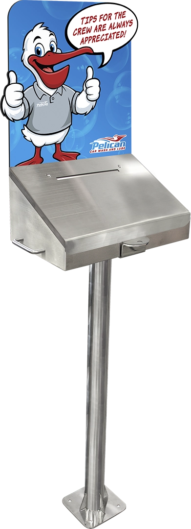 Car Wash Tip Box with Die Cut Sign Panel by ABC Wash Systems.
