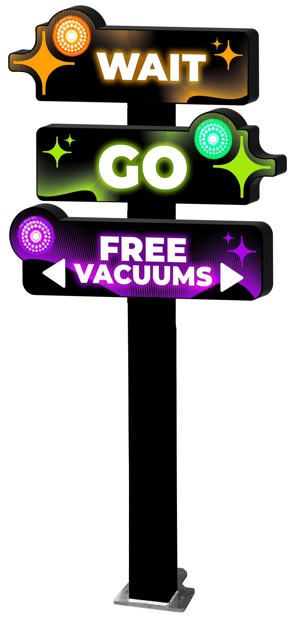 Car Wash Die-Cut Wait-Go Fixture from ABC Wash Systems.