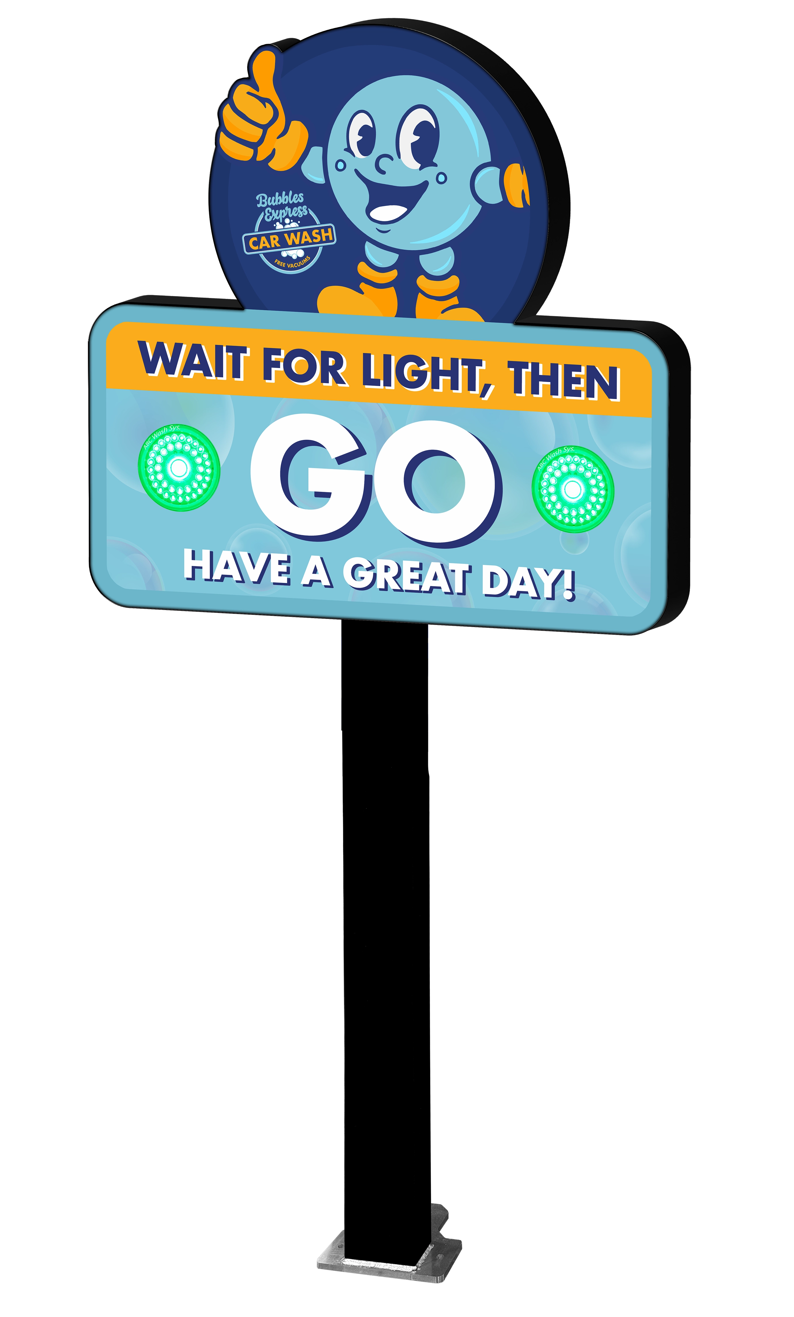 Car Wash Die-Cut Wait-Go Fixture from ABC Wash Systems.