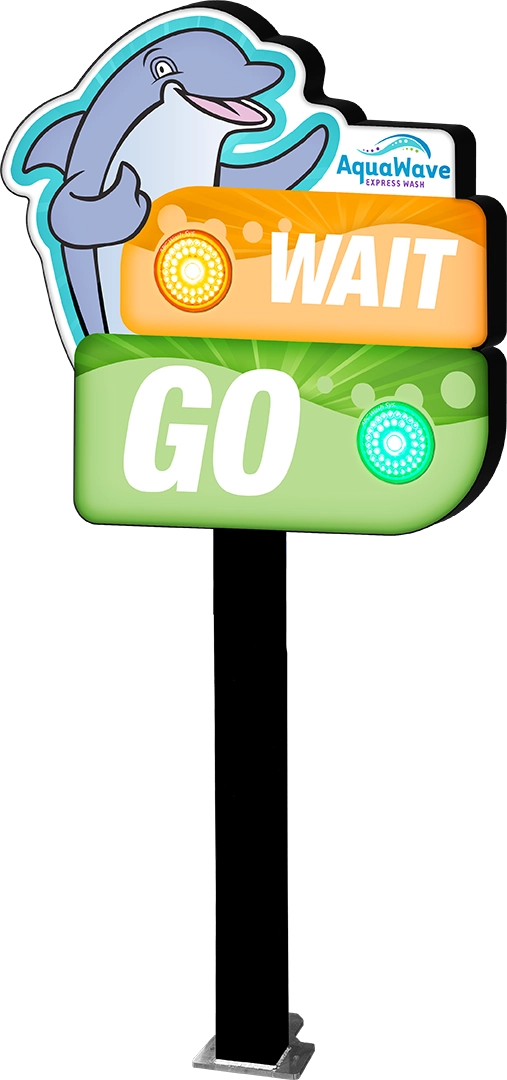 Car Wash Die-Cut Wait-Go Fixture from ABC Wash Systems.