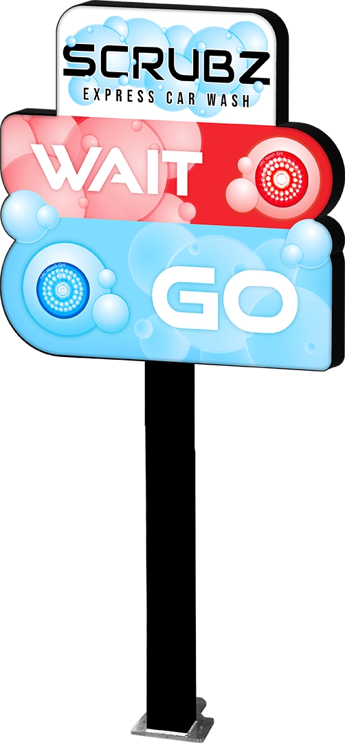 Car Wash Die-Cut Wait-Go Fixture from ABC Wash Systems.