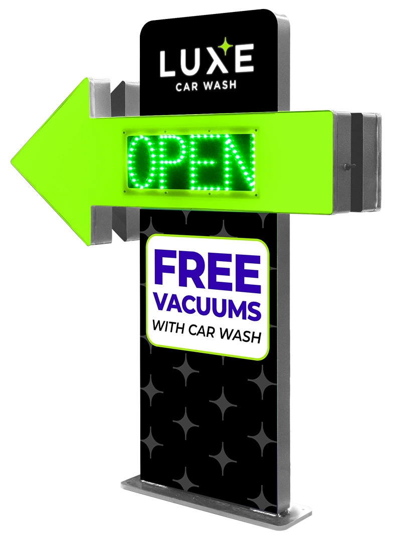 Car Wash Entrance/Exit Fixture with LED Sign by ABC Wash Systems.