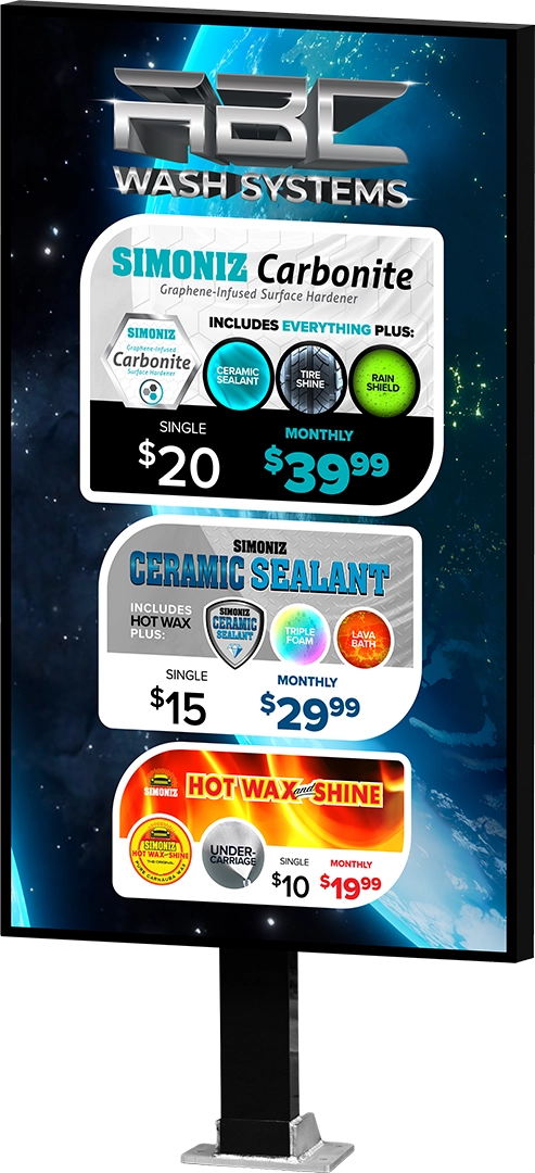 Slim Car Wash Menu by ABC Wash System.