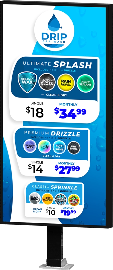 Slim Car Wash Menu by ABC Wash System.