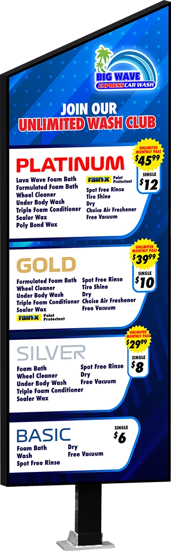 Slanted Slim Car Wash Menu by ABC Wash Systems.