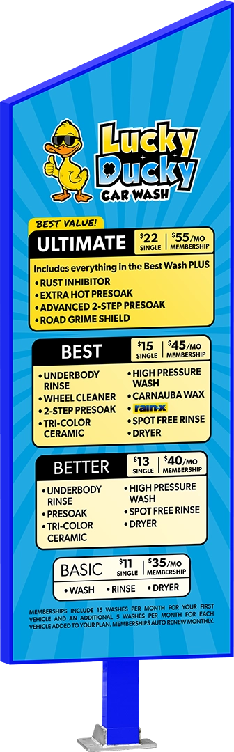 Slanted Slim Car Wash Menu by ABC Wash Systems.