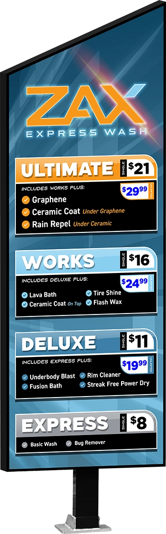 Slanted Slim Car Wash Menu by ABC Wash Systems.