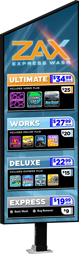 Slanted Slim Car Wash Menu by ABC Wash Systems.
