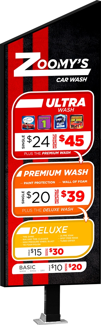 Slanted Slim Car Wash Menu by ABC Wash Systems.