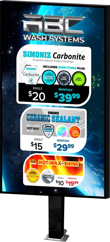 Slim Car Wash Menu by ABC Wash System.