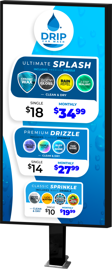 Slim Car Wash Menu by ABC Wash System.