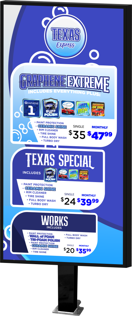 Slim Car Wash Menu by ABC Wash System.