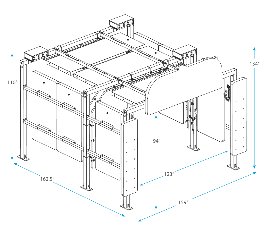 Specifications for Car Wash Tetris Arch System 9 Panel with Front Entry Arch by ABC Wash Systems.